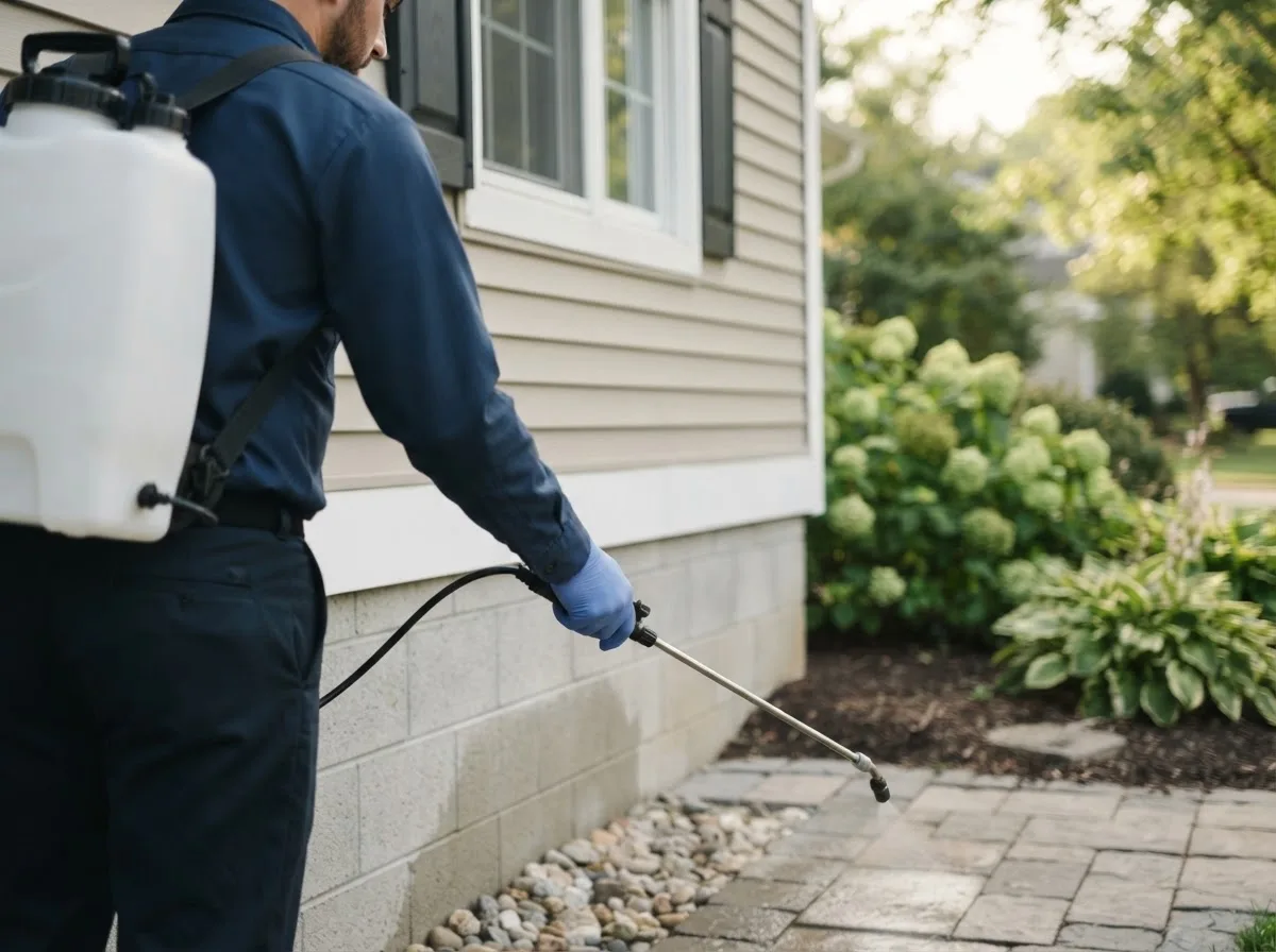 Pest control technician inspecting a home in Modoc, IN